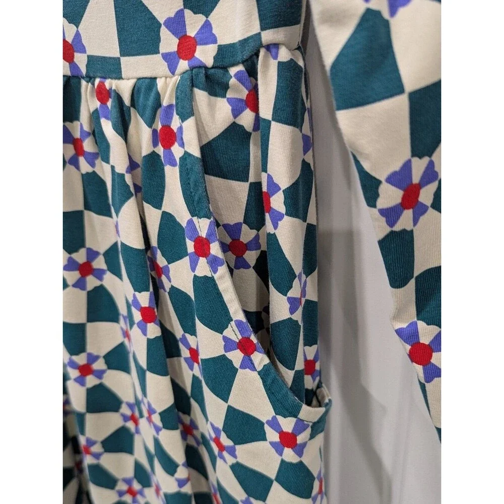 Hanna Andersson Kids Long Sleeve Skater Dress Pockets Green Peppermint Swirl 10